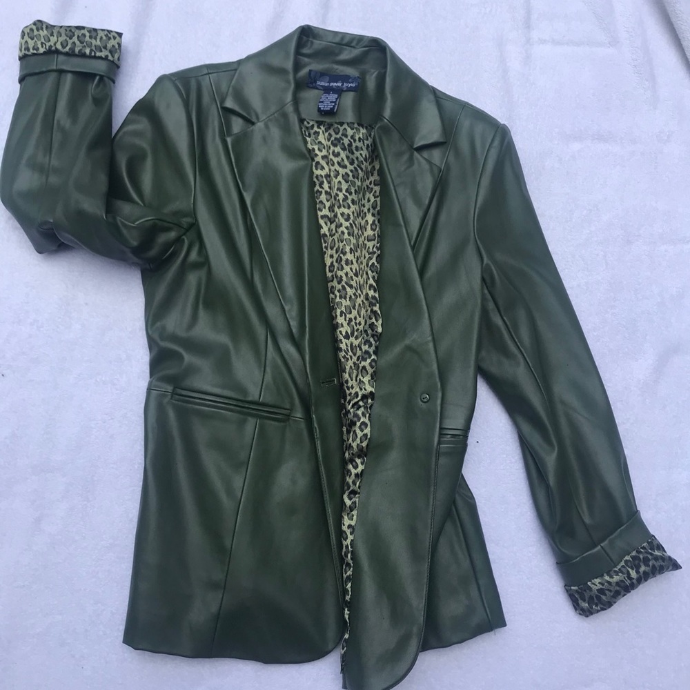 Faux green leather blazer